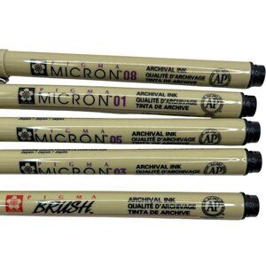 Sakura Pigma Micron Pen Set 01/05/08 & Brush Archival Ink Black A578